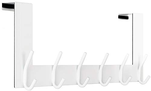 WEBI Perchero Puerta,Colgador Puerta,Percha Puerta,Gancho Puerta en con 6 Ganchos Baño Dormitorio Cocina,4.5cm,Blanco