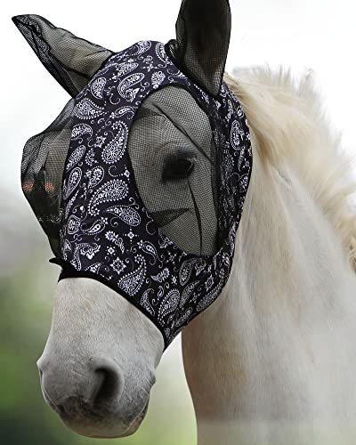 Harrison Howard Super Comfort Stretchy Fly Mask Large Eye Space with UV Protection Soft on Skin with Breathability Schwarze Cashewfrucht M