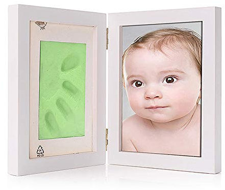 Sitrda Baby Hand & Fußabdruck Deluxe Casting Andenken, 17,8 cm Baby Hand Fuß Print Ton Holz Fotorahmen Ständer Home Decor grün