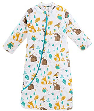 Baby Schlafsack Winterschlafsack 2.5Tog, Warm Gefüttert Baumwolle mit abnehmbaren Ärmeln für Säugling Kleinkinder, Ganzjahres Langarm Baby Schlafanzug für Neugeborene (Bär,Medium)