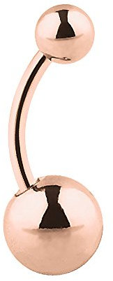 Taffstyle Bauchnabelpiercing Titan Stab Piercing Banana Bauch Bauchnabel Stecker Kugel mit Zwei Doppel Kugeln Kurz Einfach Rosegold 1,2mm x 8mm x 4x6mm