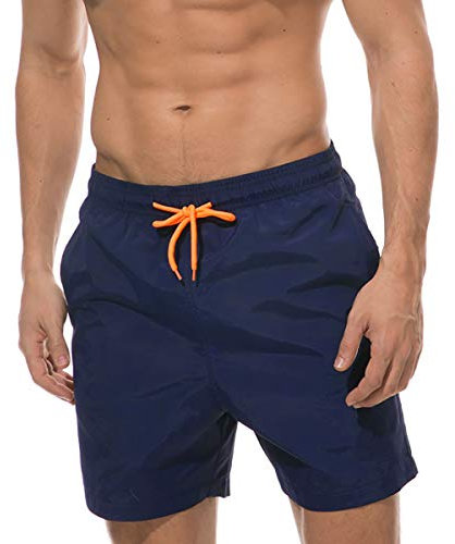 Qrity Herren Badeshorts, Badehose Herren Jungen Badeshorts Männer, Strandhose mit Taschen, Schwimmen Schnelltrocknen, Strandshorts, Verstellbarer Kordelzug -XL