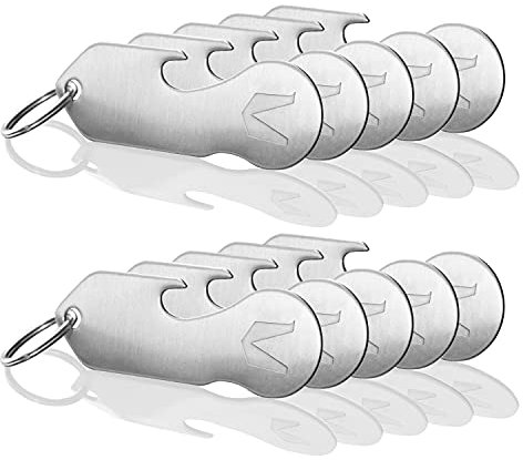 MAGATI Einkaufswagenlöser Schlüsselanhänger abziehbar multifunktional aus Edelstahl mit Schlüsselfundservice und Profiltiefenmesser 10er Set