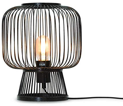 Good&Mojo Laterne Tischlampe, Bambus Lampenschirm, Schlafzimmer Wohnzimmer Schreibtischlampe Nachttischlampe (schwarz)