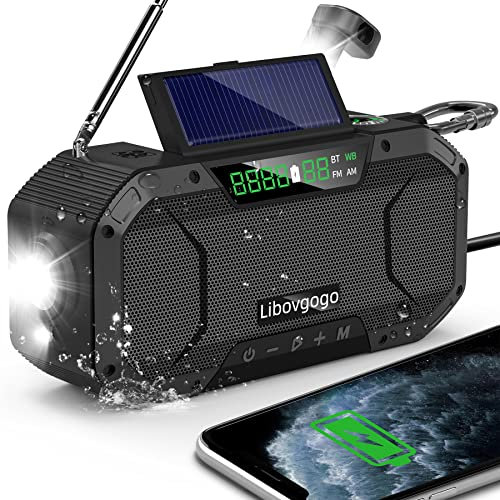 Radio d'urgence portable AM FM avec lampe de lecture, manivelle, radio météo NOAA avec panneau solaire 5000 mAh, chargeur de téléphone portable, kit de survie d'urgence