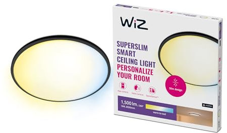 WiZ Tunable White Superslim Deckenleuchte, 16 W, Ø292 mm, LED Leuchte mit warm- bis kaltweißem dimmbarem Licht, smarte Lichtsteuerung über WLAN per Stimme/App, schwarz
