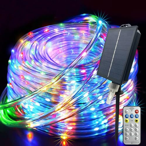 GLPE Solar Lichterkette Aussen, 20M 200 LED Lichtschlauch Außen mit Fernbedienung,8 Modi Solar Lichterschlauch Outdoor Wetterfest für Garten,Weihnachten,Trampolin,Schwimmbad