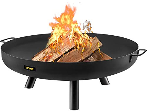 VEVOR Pozo de Fuego Acero al Carbono Pintado de Negro Brasero Grande 13kg 28 cm de Altura 2,3 mm de Grosor Cuenco para Fogatas al Aire Libre para jardines, patios, parques, patios traseros, porches