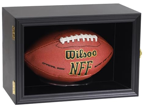COMSREV Fußballkoffer Display Case Wandhalterung Full Size Holz Fußball Box Memorabilia w/98% UV Acryl Türhalter Transparent signiert Schutzregal (1 Kugel schwarz)