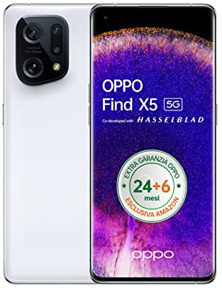 Smartphone OPPO Find X5, cámara triple AI de 50+50+13MP, pantalla de 6,55” con tasa de refresco de 120Hz AMOLED FHD+, 4800mAh, RAM 8GB + ROM 256GB Android 12[Garantía Extra 24+6 Meses Versión Italiana