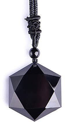 Natürlicher Quarz-Heilkristall Polierter Edelstein Hexagramm-Stern-Anhänger Reiki-Quarz-Schmuck für Männer Frauen,Obsidian