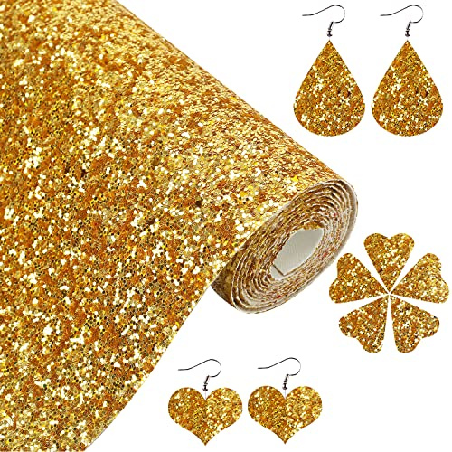 Greatdiy Gold Chunky Glitter Kunstleder Rolle 30,5 x 132,1 cm glänzend einfarbig Herbst Stoff für Prinzessin Schleifen Handwerk Ohrringe (16013#13)