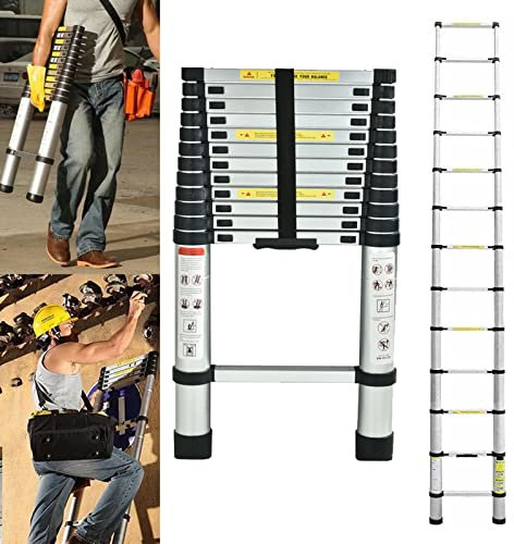 5m Teleskopleiter, Leiter Ausziehbar Rutschfester Klappleiter Stehleiter Mehrzweckleiter Aluminium Ausziehleiter Treppenleiter Trittleiter Stehleiter, 13 Stufen, 150 kg/330 Pfund Belastbarkeit, EN131