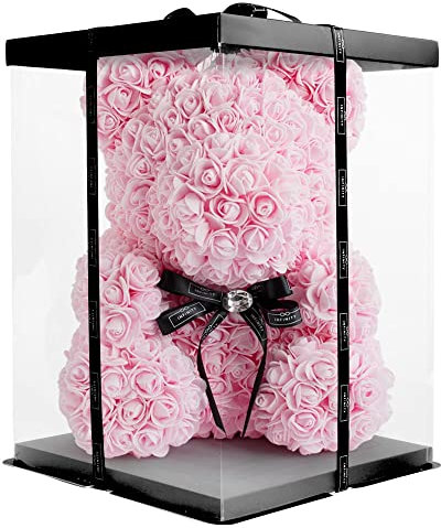 Infinity® Rosenbär Rosa 40cm – Handgefertigter Bär mit Geschenkbox & über 600 duftenden 3D-Rosen – Geschenk für Frauen, Geburtstag oder Jahrestag
