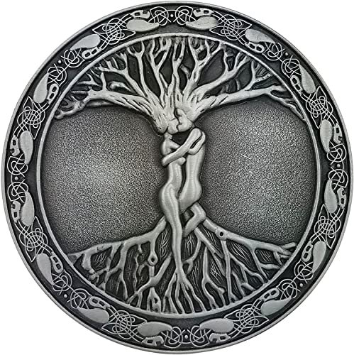Baum des Lebens Tree of Life Odins Arsk & Embla Runden Wikinger Nordisch Cosplay Gürtelschnalle Belt Buckle (Silber)