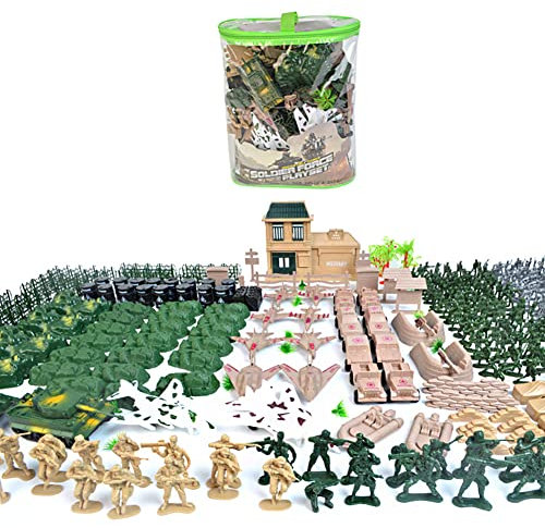 ISAKEN 400 Stück Armee Actionfiguren Set, Militär Toy Soldier Spielset Panzer, Flugzeuge, Hubschraubern, Panzern, Flaggen und Zubehör, Militärsoldat Spielzeug Figuren für Kinder 3+