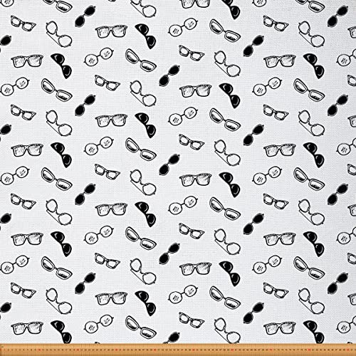 Loussiesd Jahrgang Brillen Polsterstoff Brillen Stoff von The Yard Brillen Muster Dekostoff für Polster und Heimwerkerprojekte Motorrad Skizze Draussen Stoff Schwarz Weiß 92x150cm