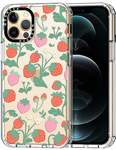 MOSNOVO für iPhone 12 Pro Max Hülle – Durchsichtige, schlanke, stoßfeste TPU+PC-Handyhülle, [6,6 Fuß Fallschutz/Anti-Abziehen] - Erdbeer-Garten