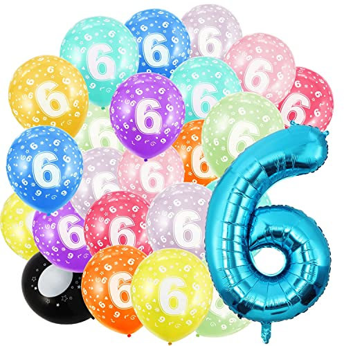 Geburtstag zahlen luftballon 6 jahre und 20Pcs 30cm Luftballons- Blau Folienballon in 40-101cm Geburtstagsdeko - Ballon Zahl Deko zum Geburtstag fliegt mit Helium für Männer Frauen Geburtstagsparty