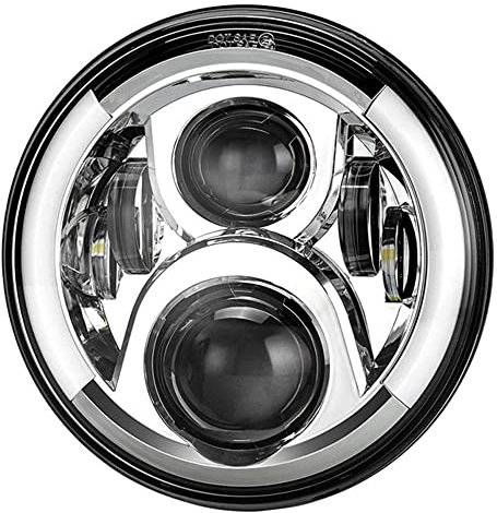 BATLAM 7 Zoll 60W Motorrad Scheinwerfer Tagfahrlicht Halo Für Harley Touring Electra Glide Road King Street Yamaha,Silber