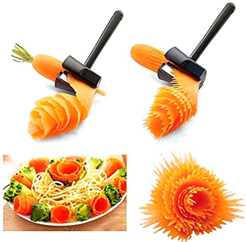 BESTonZON Potato Slicer Carrot Curler and Peeler Carrot Spiral Shred Slicer Root Vegetables Fruits Slicer Sharpener Garnishing Tool for Kitchen Black Carrot Grater