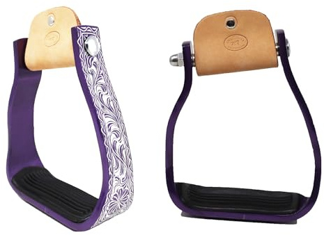 Challenger Horse Western 5'' Barrel Racer Engraved Aluminum Angled Show Stirrups 51140'