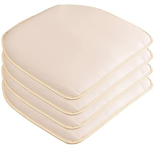 OQOPO Leder-Stuhlkissen für Esszimmerstühle,43 x 40 cm: rutschfeste Küchen-Esszimmerstuhlauflage und Sitzkissen mit Maschinenbezug,1/2/4-Set (Farbe: gebrochenes Weiß,Größe: 4 Packungen)