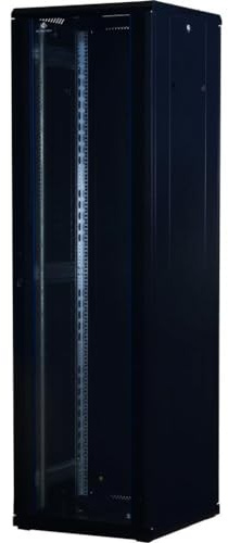 Rockstable 42HE 19 Zoll Serverschrank Netzwerkschrank (BxTxH) 600x600x2000mm mit Glastür - Türanschlag wechselbar - Türen und Seitenwände abnehmbar und verschließbar - Schwarz (RAL 9005)