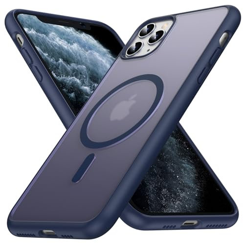 FNDMIL [NO.1 Magnetisch für iPhone 11 Pro Max Hülle mit MagSafe Kabelloses Laden [Translucent Matt][Anti-Fingerabdruck][Militär Stoßfest] Hardcase mit Silikon Handyhülle iPhone 11 Pro Max Case,Blau