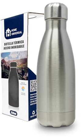 HUSL | Botella de Acero Inoxidable | Cantimplora de Acero Inoxidable | Botella termica acero | Botella escolar niño niña |Termo para Oficina | Botella sin BPA | (350ML, ACERO_CEPILLADO)
