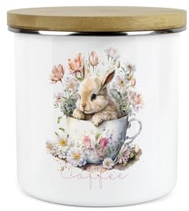 Purely Home Bunny Rabbit Kitchen Coffee Storage Canister - Teacup Bunny Metal Enamel Hot Drinks Storage Container
