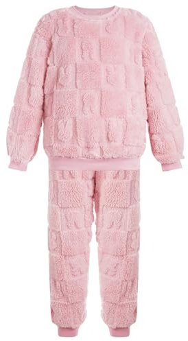 TiaoBug Pigiama Bambina Bimba Pile Invernale Set Pigiama di Flanella Caldo Bambino Autunno Inverno Abbigliamento da Casa Pajama Set Biancheria da Notte, 12 Mesi-14 Anni Rosa 9-10 Anni