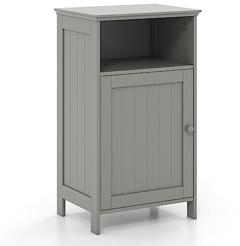 COSTWAY Meuble de Salle de Bain avec Porte, Meuble de Rangement avec Compartiment Ouvert, Placard Étagère Réglable, pour Salle de Bain, Salon, Chambre, 30 x 40 x 70 cm (Gris)