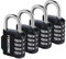 FOBOZONE Lot de 4 cadenas à combinaison étanche à 4 chiffres réinitialisables pour casier de gym, armoire, abri de jardin, portail, boîte à outils, serrure d'école (noir)