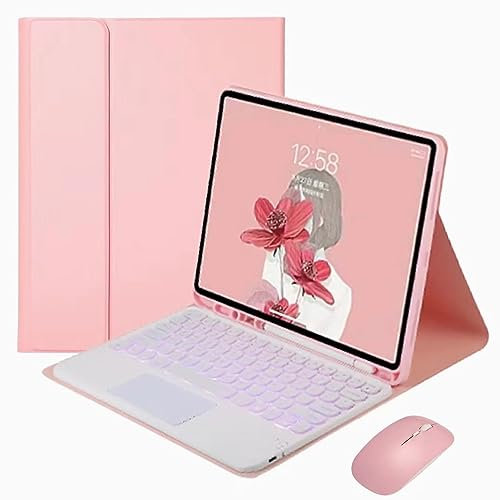 BaMmy Custodia con Tastiera per Samsung Galaxy Tab S7 Fe 12.4Inch (Modello SM-T730/T733) con Mouse, Tastiera Touchpad Staccabile con S Pen Holder Cover Tablet,Rosa