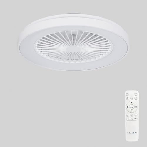 activeallbrite Blanco Ventilador de Techo, Motor DC 20W, Velocidad del Viento ajustable con Control Remoto, Adecuado Dormitorio, Habitación infantil.