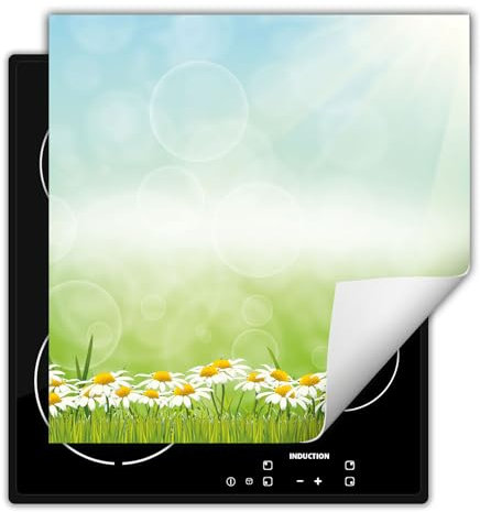 DarHaus Piastra di copertura per fornelli 50x52 cm Copri piano cottura vinile - margherite - fiori