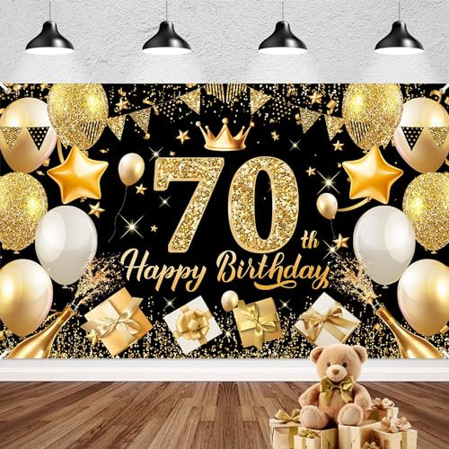 70 Geburtstag Frau Mann Happy Birthday Deko Banner Schwarz Gold 70 * 43in