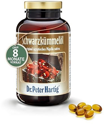 Dr. Peter Hartig Schwarzkümmelöl 500 Kapseln 8-Monats-Vorrat Kaltgepresst Nigella Sativa Vitamin A E Lactose- Gluten- Hefefrei