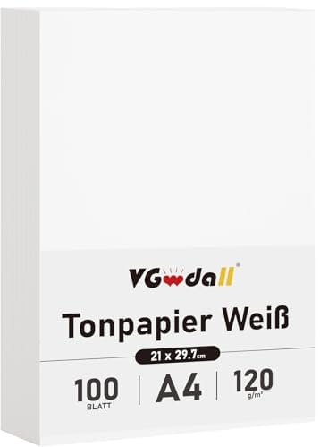 VGOODALL 100 Blatt Tonpapier A4, 120 g/m² Weiß Papier Fotokarton für Scrapbooking Gestalten von Karten Basteln