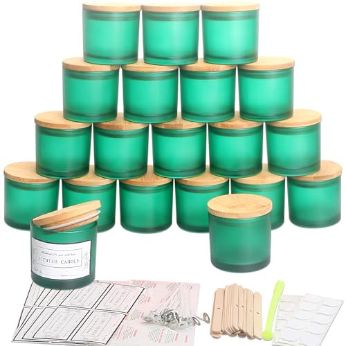 MILIVIXAY Lot de 20 petits pots à bougies vides en verre vert mat de 113,4 g avec couvercles et kits de fabrication de bougies – Petits pots à bougies vides pour la fabrication de bougies – Conteneurs
