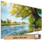TRIOSK Große Motivplane Sichtschutz Zaunblende mit Motiv Uferbaum Fluss Wasser Baum Sonne Motivbanner Garten Deko Plane Blickdicht für Zaun Terrasse Gartenzaun Zaunplane PVC 340x173 cm