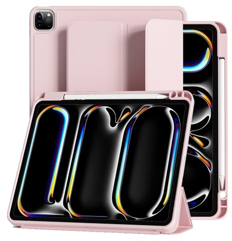 JKSML Hülle für iPad Pro 11 Zoll (M5/M4) 2025/2024-Rosa | Flexible TPU Schutzhülle Hülle mit Stifthalter, Unterstützt Pencil Pro/USB-C, Automatischer Schlaf/Aufwachen