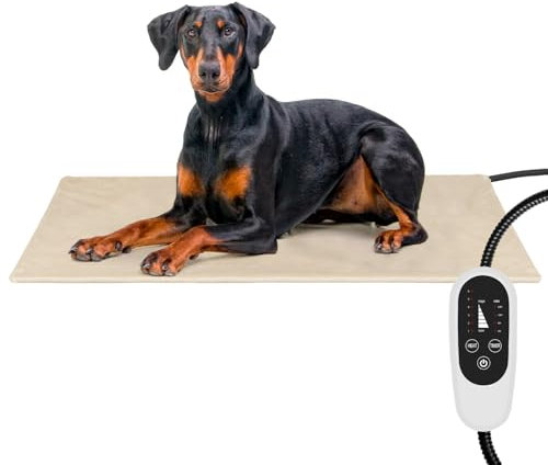 NICREW Pet Heating Pad with Auto Turn-off Timer, 90 x 60 cm Electric Heated Cat Bed with Washable Cover, Temperature Adjustable Dog Heating Blanket Mat for Puppy, MET Safety Listed