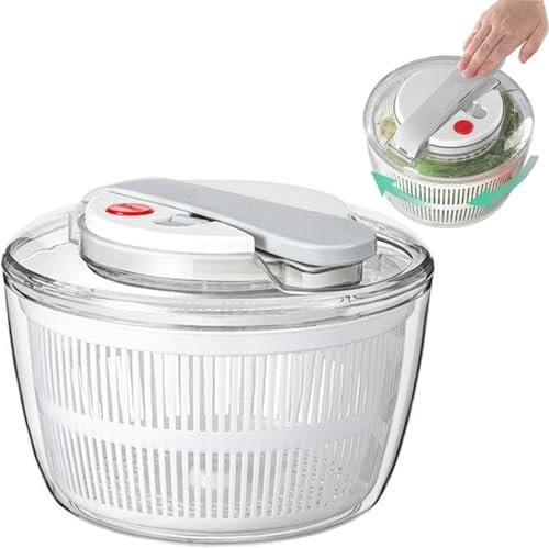 Centrifugador de ensalada manual para lechuga, secadora de frutas y verduras, con botón de parada, escurridor de verduras