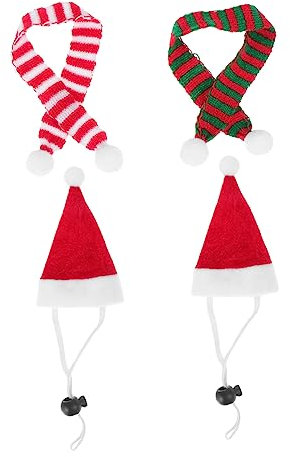 WOONEKY 4stücke Teiliges Weihnachtskostüm Für Kleintiere Wintermütze Und Schal Für Meerschweinchen Hamster Kaninchen Weiches Warmes Pet Accessoires in Rot-weiß Und Grün Festlich Und Bequem
