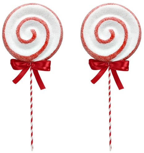 Pack of 2 Christmas Peppermint Candy Picks - 16.5'' Large Vortex Lollipop Candy Ornaments for Christmas Tree Topper Vase Fillers Holiday Home Decorations (Red)