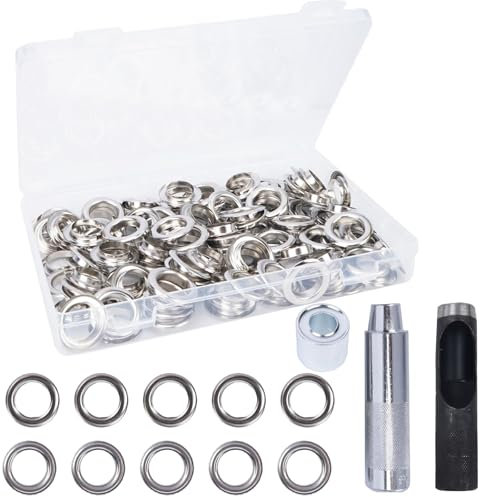 HO2NLE Juego de 100 perforadores de ojales de 18 mm, kit de ojales grandes de lona de metal con ojales y kit de herramientas de perforación para lona, tienda de campaña, tela, cinturón de cuero