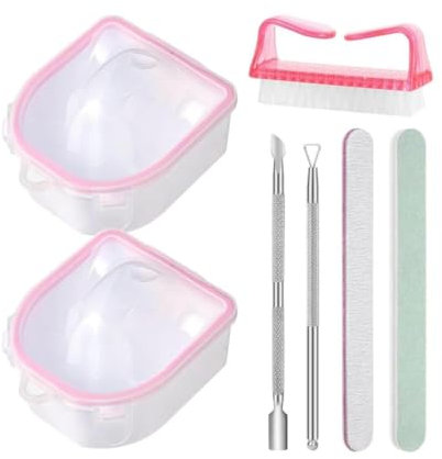 Nail Soaking Bowl Set – Gel Polish Remover Kit with Cuticle Tools, Nail Brush, Peeler, Cuticle Oil, Pusher, Nail File & Buffer – 2x Hand Soak-Off Bowls for Manicure & Dip Powder Removal