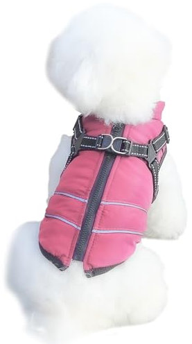 Mitili Warme Hundemantel Wasserdicht mit Geschirr, Reflektierend Hundejacke Winter für Kleine und Mittlere Hunde, Winddichte Hunde Wintermantel, Outdoor Hundeweste (Rosa, L)